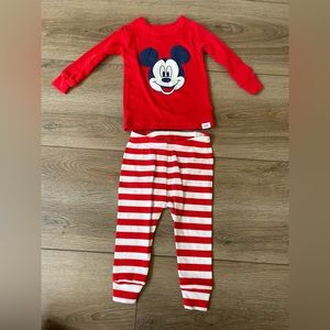 Disney x Baby Gap Mickey Mouse Red Striped Organic Cotton PJ Set Size 6-12M